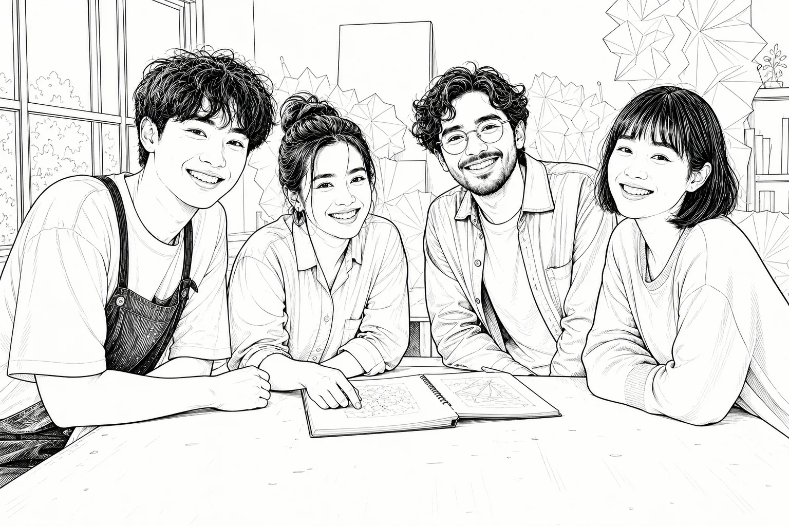 印刷用線画に変換した家族写真