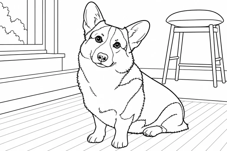 Pet coloring page with bold outlines and large white areas